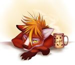  akineza anthro blonde_hair canine cup fur hair looking_at_viewer male mammal orange_fur simple_background solo white_background yellow_eyes 