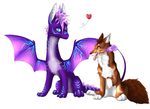  &lt;3 akineza amber_eyes blue_eyes brown-fur dragon duo fur hair nude open_mouth paws purple_hair purple_skin simple_background smile teeth white_background white_fur 