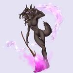 akineza anthro armpits black_hair breasts broom canine dog featureless_breasts female hair magic mammal navel nude simple_background solo standing white_nose wide_hips 