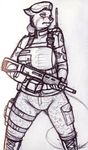  anthro breasts canine clothed clothing female fox gun hat kraken_(artist) mammal monochrome ranged_weapon rifle sketch solo traditional_media_(artwork) weapon 