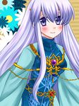  74 alternate_costume blush cape circlet dress fire_emblem fire_emblem:_seisen_no_keifu flower gem jewelry lavender_hair long_hair purple_eyes smile solo yuria_(fire_emblem) 