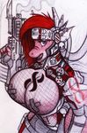  anthro armor big_breasts breasts clothed clothing dragon female fishnet gun huge_breasts kraken_(artist) looking_at_viewer nipple_tape pasties ranged_weapon rifle sketch solo tape traditional_media_(artwork) weapon 