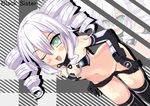  ;d ahhien black_sister blush breasts drill_hair elbow_gloves flat_chest gloves green_eyes navel neptune_(series) one_eye_closed open_mouth smile twin_drills undressing uni_(choujigen_game_neptune) white_hair 