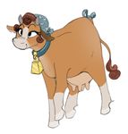  &lt;3 bell_collar bovine brown_hair cattle collar cowbell eyelashes female feral hair headscarf horn mammal mcsweezy ribbons simple_background smile tail_bow tail_ribbon teats udders white_background 