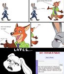  2016 4chan anthro buckteeth canine clothed clothing comic dialogue disney duo female fox frown fur green_eyes humor judy_hopps lagomorph long_ears male mammal meme necktie nick_wilde pointing_finger police_uniform purple_eyes rabbit shirt smile sweat sweatdrop tears teeth text uniform unknown_artist zootopia 