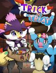  &lt;3 basket blush braixen brionne candy canine costume cute female food fox gate halloween holidays looking_at_viewer mammal marine nintendo open_mouth pink_eyes pinniped pok&eacute;mon purple_eyes rexcalibur_(artist) sack seal text video_games 