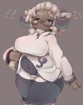  artist_request brown_eyes curvy furry glasses sheep thick_thighs white_hair wide_hips 