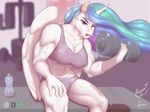  2016 anthro big_breasts breasts clothed clothing dagmell equine female friendship_is_magic gym hair horn horse huge_breasts looking_at_viewer mammal my_little_pony nipples open_mouth pony princess_celestia_(mlp) reaper3d solo winged_unicorn wings 