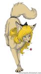  alpha_channel blonde_hair blue_eyes brown_nose canine dog female feral fur hair hauringu mammal paws simple_background smile solo transparent_background white_fur 