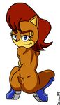  anthro blue_eyes boots brown_fur butt chipmunk clothing footwear fur looking_back mammal mobian_monster nude rodent sally_acorn simple_background sonic_(series) white_background 