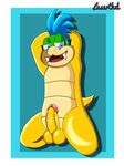  2016 animal_genitalia animal_penis anthro balls digital_media_(artwork) erection hair hi_res humanoid_penis koopa koopaling larry_koopa looking_at_viewer lusarthel male mario_bros nintendo nude open_mouth penis presenting scalie simple_background smile solo spreading tongue video_games 