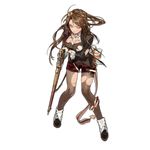  braid brown_hair damaged full_body girls_frontline gloves gun hair_ornament hairband holding holding_gun holding_weapon lee-enfield lee-enfield_(girls_frontline) long_hair looking_at_viewer low-tied_long_hair one_eye_closed pantyhose ribbon rifle solo thighhighs torn_clothes torn_legwear transparent_background weapon white_gloves 