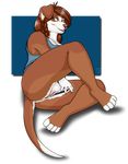  2016 alpha_channel anthro blue_background breasts brown_eyes brown_fur brown_hair brown_nose butt canine clothed clothing dog english_text female fur hair long_hair mammal os presenting pussy pussy_juice raised_leg shirt signature simple_background smile solo spots text underwear undressing 