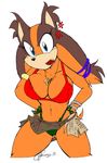  akatsukishiranui-fox annoyed anthro badger big_breasts breasts cleavage clothed clothing female hi_res mammal mustelid skimpy solo sonic_(series) sonic_boom sticks_the_jungle_badger 