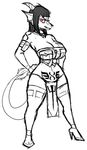  anthro clothed clothing dragon female kraken_(artist) looking_at_viewer monochrome sketch solo standing wide_hips 