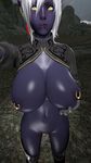  1girl 3d black_skin breasts dark_elf elf nualia piercing short_hair source_filmmaker white_hair yellow_eyes 