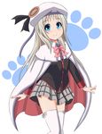  1girl blue_eyes cape child closed_mouth cowboy_shot female hat little_busters! long_hair long_sleeves looking_at_viewer noumi_kudryavka pleated_skirt silver_hair skirt smile solo standing thighhighs wafurabu_(waflove) white_legwear 