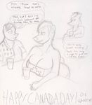  anthro beverage canine clothed clothing english_text female fox group kraken_(artist) male mammal monochrome mustelid otter sketch text traditional_media_(artwork) 