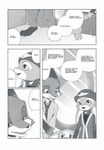  2016 anthro black_and_white canine clothed clothing comic costume dialogue disney elephant_suit english_text female finnick fox group hard_translated hat hi_res inumimi_moeta judy_hopps lagomorph male mammal manga monochrome nick_wilde police_uniform rabbit speech_bubble text uniform zootopia 