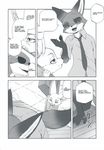  2016 anthro black_and_white canine clothed clothing comic dialogue disney duo english_text eyewear finnick food fox hard_translated hi_res inumimi_moeta male mammal manga monochrome nick_wilde pacifier popsicle sunglasses text zootopia 