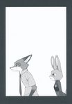  2016 anthro black_and_white bulletproof_vest canine clothed clothing comic disney duo female fox hi_res inumimi_moeta judy_hopps lagomorph male mammal manga monochrome nick_wilde police_uniform rabbit side_view uniform zootopia 