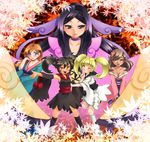  black_hair blonde_hair blush boots breasts brown_eyes brown_hair choker cleavage dark_skin demerin detached_sleeves earrings flower furisode furisode_girl_(pokemon) furisode_girl_asami furisode_girl_karen furisode_girl_kirika furisode_girl_shione gym_leader hair_flower hair_ornament japanese_clothes jewelry kimono knee_boots large_breasts long_hair long_sleeves mache_(pokemon) multiple_girls off_shoulder pokemon pokemon_(game) pokemon_xy purple_hair smile twintails very_long_hair yellow_eyes 