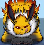  2016 ass_up big_ears black_fur black_nose claws digital_media_(artwork) eeveelution eye_scar facial_scar fan_character fangs feral flux_the_jolteon front_view fur gloves_(marking) hi_res jolteon kuroodod licking licking_lips long_ears looking_at_viewer lying male markings multicolored_fur nintendo on_front pink_tongue pok&eacute;mon red_eyes red_fur red_tail scar signature simple_background solo tongue tongue_out two_tone_tail video_games white_fur yellow_fur yellow_tail 