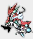  appmon cable claws commentary_request digimon digimon_universe:_appli_monsters dogatchmon fangs fusion gatchmon hamada_sukaru yellow_eyes 