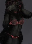  2016 absurd_res anthro areola black_fur black_hair bra breasts caprine clothed clothing ear_piercing female fur grey_background hair hi_res long_hair looking_at_viewer mammal nipples oouna panties piercing pink_nipples sheep simple_background skimpy smile solo translucent transparent_clothing underwear wide_hips 