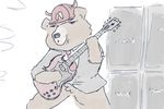  2016 ac/dc anthro bear clothed clothing digital_media_(artwork) fur guitar hat lemonz_(artist) male mammal music musical_instrument necktie partially_clothed solo 