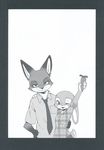  2016 anthro black_and_white canine carrot clothed clothing comic disney duo female food fox hi_res inumimi_moeta judy_hopps lagomorph male mammal manga monochrome nick_wilde pen rabbit vegetable zootopia 