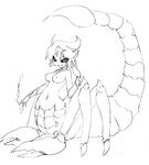 1girl black_sclera breasts camel_(dansen) female monochrome monster_girl navel original scorpion_tail smile solo 