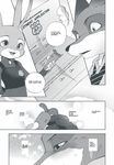  2016 anthro black_and_white bulletproof_vest canine carrot clothed clothing comic dialogue disney duo english_text female food fox hard_translated hi_res inumimi_moeta judy_hopps lagomorph male mammal manga monochrome nick_wilde pen police_uniform rabbit text uniform vegetable zootopia 