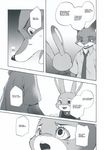  2016 anthro black_and_white bulletproof_vest canine clothed clothing comic dialogue disney duo english_text female fox hard_translated hi_res inumimi_moeta judy_hopps lagomorph male mammal manga monochrome nick_wilde police_uniform rabbit text uniform zootopia 