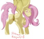  2016 animal_genitalia anitomically_correct anus bat_pony butt digital_media_(artwork) english_text equine fangs female feral flutterbat_(mlp) fluttershy_(mlp) friendship_is_magic fur hair horse looking_at_viewer looking_back mammal mane manestream_studios my_little_pony pegasus pink_hair pink_tail pony presenting presenting_hindquarters pussy red_eyes smile teeth text wings yellow_fur 