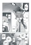  2016 anthro black_and_white bovine buffalo canine cape_buffalo chief_bogo clothed clothing comic dialogue disney english_text female fox group hard_translated hi_res inumimi_moeta judy_hopps lagomorph male mammal manga monochrome nick_wilde police_uniform rabbit text uniform zootopia 