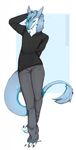  2016 anthro blue_eyes blue_fur clothed clothing clue_(artist) cute digital_media_(artwork) ear_piercing female fluffy fur piercing sergal simple_background smile solo sweater white_background white_fur 