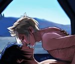  2boys black_hair blonde_hair camping final_fantasy final_fantasy_xv kiss lying_on_person male_focus multiple_boys noctis_lucis_caelum outdoors prompto_argentum tent topless undressing yaoi 