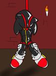  2016 anthro bdsm bodysuit bonage bound clothing footwear gimp_suit gloves hedgehog how-did-we-get-here male mammal rubber shoes skinsuit solo solo_focus sonic_(series) sonic_the_hedgehog tight_clothing torch zipper 