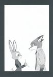  2016 anthro black_and_white bulletproof_vest canine clothed clothing comic disney duo female fox hi_res inumimi_moeta judy_hopps lagomorph male mammal manga monochrome nick_wilde police_uniform rabbit uniform zootopia 