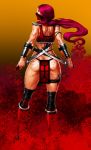  1girl ass blood blood_elemental butt_crack highlights kachakacha long_hair monster_girl mortal_kombat multicolored_hair muscle muscular_female ninja ponytail red_hair revealing_clothes skarlet sword weapon 