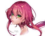 2016 akimaro_(apple-sower) artist_name bangs cropped_neck dated eyelashes floating_hair from_side green_eyes hair_between_eyes highres lips long_hair looking_at_viewer looking_to_the_side pink_hair shiny shiny_hair shione_lt simple_background solo utau white_background 