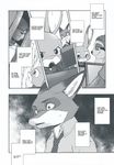  2016 anthro black_and_white black_jaguar canine clothed clothing comic dialogue disney english_text feline female flash_slothmore fox group hard_translated hi_res inumimi_moeta jaguar judy_hopps lagomorph male mammal manga monochrome nick_wilde rabbit renato_manchas sloth text zootopia 