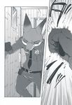  2016 anthro black_and_white canine clothed clothing comic dialogue disney english_text fox hard_translated hi_res inumimi_moeta male mammal manga monochrome nick_wilde police_uniform solo text uniform zootopia 