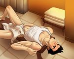  1boy avatar:_the_last_airbender bludwing blush body_hair bulge locker_room lying mako_(avatar) male_focus naughty_face smile solo sweat the_legend_of_korra towel undressing 