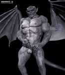  2016 3d_(artwork) abs balls biceps big_muscles daz3d digital_media_(artwork) erection gargoyle horn looking_at_viewer male muscular nipples pecs penis pointy_ears ragnarokkr red_eyes solo standing wings zeph 