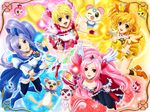  akarun animal aono_miki azukina berry_sword blonde_hair blue_eyes blue_hair blue_skirt brown_eyes burun chiffon_(fresh_precure!) choker cure_berry cure_passion cure_peach cure_pine detached_sleeves fresh_precure! hair_ornament head_wings heart heart_hair_ornament higashi_setsuna instrument kirun long_hair looking_up magical_girl momozono_love multiple_girls orange_choker passion_harp peach_rod pine_flute pink_hair pirun precure red_eyes sekken_kasu_barrier skirt tart_(fresh_precure!) thighhighs white_choker yamabuki_inori 