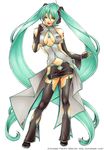  aqua_hair breasts hatsune_miku long_hair medium_breasts miniskirt pencil_skirt skirt solo thighhighs twintails very_long_hair vocaloid zin_amami 