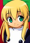  artist_request blonde_hair green_eyes long_hair ribbon rockman rockman_(classic) roll solo 