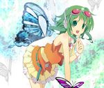  belt blue_wings butterfly_wings goggles goggles_on_head green_eyes green_hair gumi headset potchi short_hair skirt smile solo vocaloid wings 